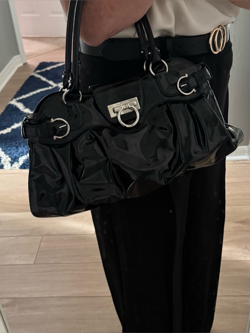 Salvatore Ferragamo Black Patent Leather Handbag♥️♥️ - Picture 2 of 15